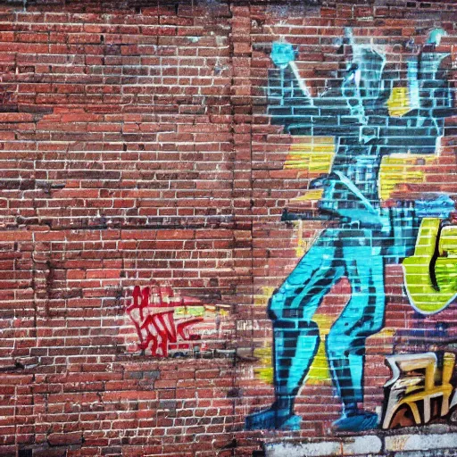 Image similar to graffiti wall art in a brick wall, urban photography