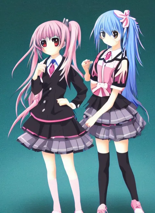 Image similar to anime manga style school girl, gen urobuchi and yuyuko takemiya, kawaii kuudere dorodere