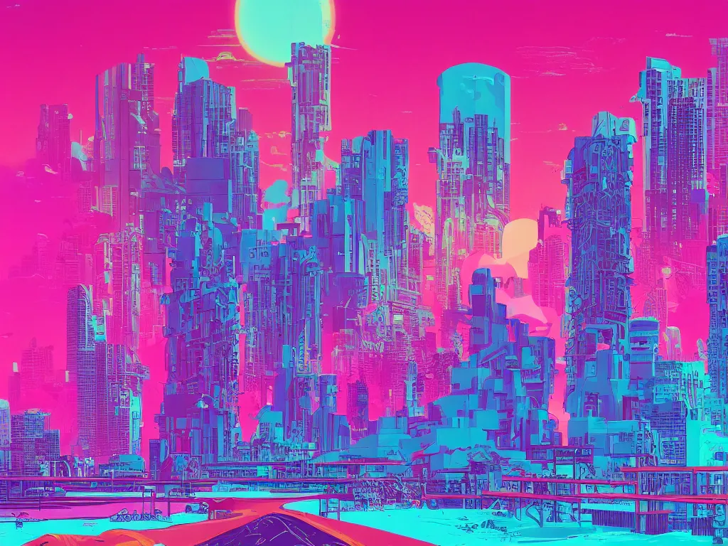 Florida Vice City Skyline Synthwave Landscape by Art & Roam Ltd on Dribbble