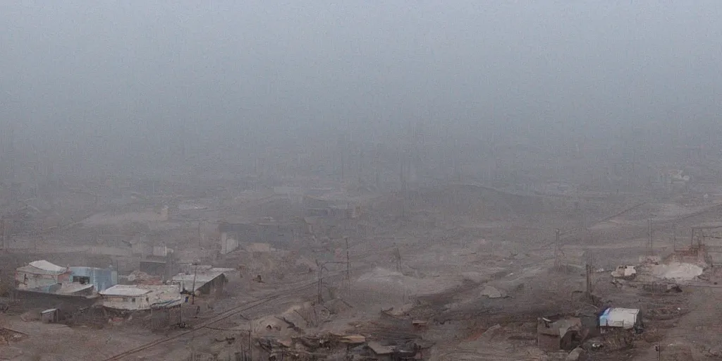 Image similar to industrial mine, pollution, haze, film still from wes anderson movie, baotou china,