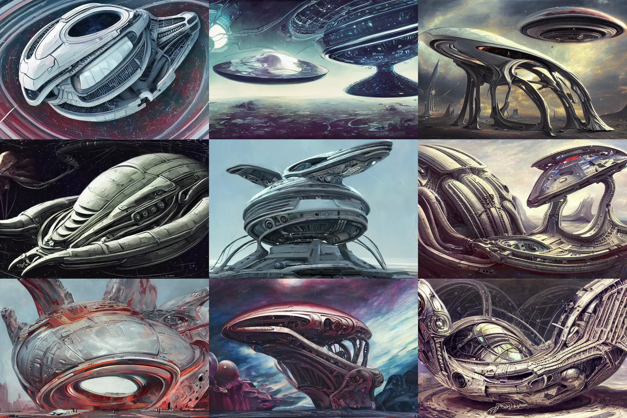 Prompt: a alien spaceship, highly detailed, wide angle, intricate, complexity, organic shapes, sharp focus, trending on artstation. painted by francis bacon and beksinsky!!!!!!!!!!!!