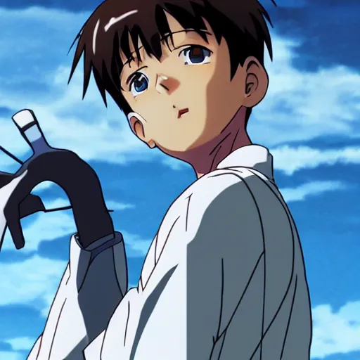 Prompt: still of shinji ikari in evangelion, manga, 8 k, 4 k, masterpiece, trending on artstation