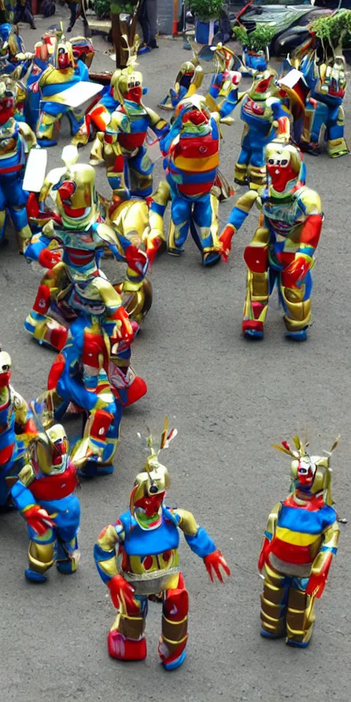 Image similar to extremely happy dancing andean robots