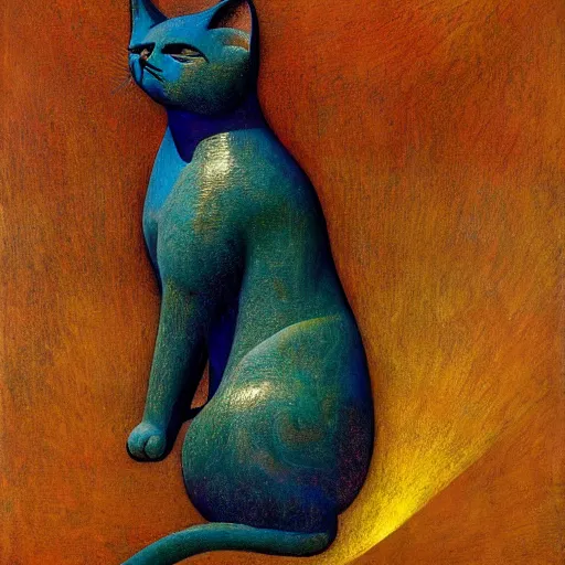 Image similar to cloisonne cat sculpture from a lost civilization, by annie swynnerton and diego rivera and nicholas roerich and jean delville and charlie bowater, symbolist, dramatic lighting, god rays, art brut, rich colors, smooth sharp focus, extremely detailed, adolf wolfli and ( donato giancola and bilibin )