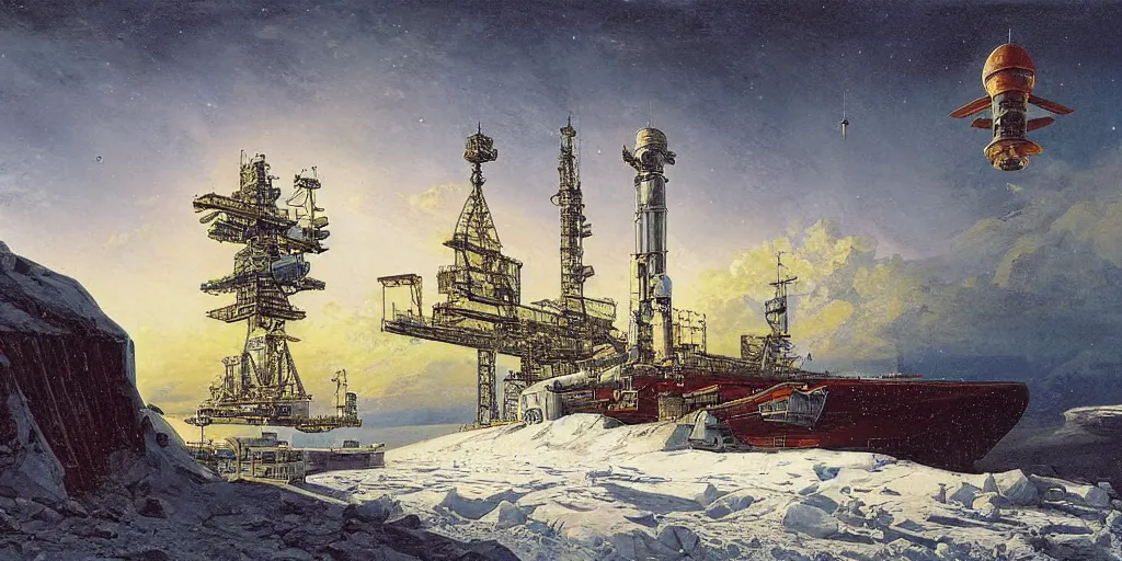 Prompt: soviet space station in the arctic by asher brown durand, tyler edlin, ivan shishkin,