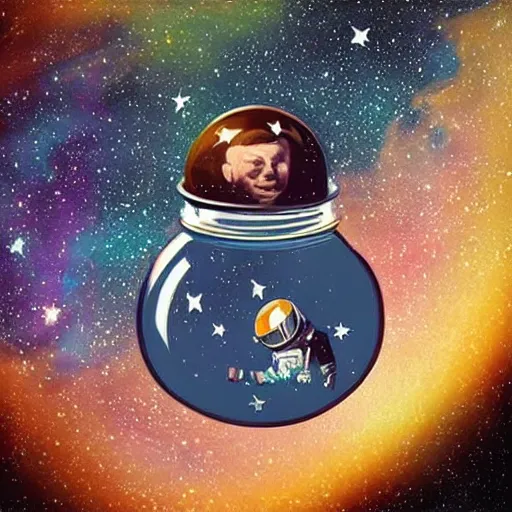 Prompt: 3d art of an astronaut in a jar, surrounded by colorful stars, extremely detailed