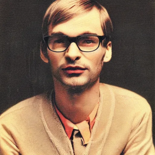 Image similar to fashion vintage photography of jeffrey dahmer