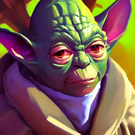 Image similar to greg manchess portrait painting of evil yoda as overwatch character, medium shot, asymmetrical, profile picture, organic painting, sunny day, matte painting, bold shapes, hard edges, street art, trending on artstation, by huang guangjian and gil elvgren and sachin teng