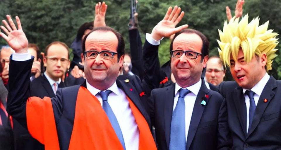 Image similar to François hollande is a super saiyan, by Gainax Co,