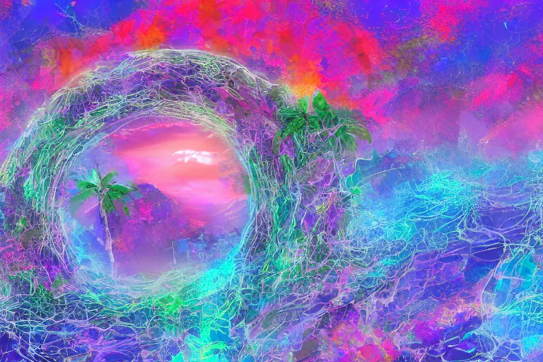 Prompt: Beyond the edge of paradise it lies dreaming, digital art