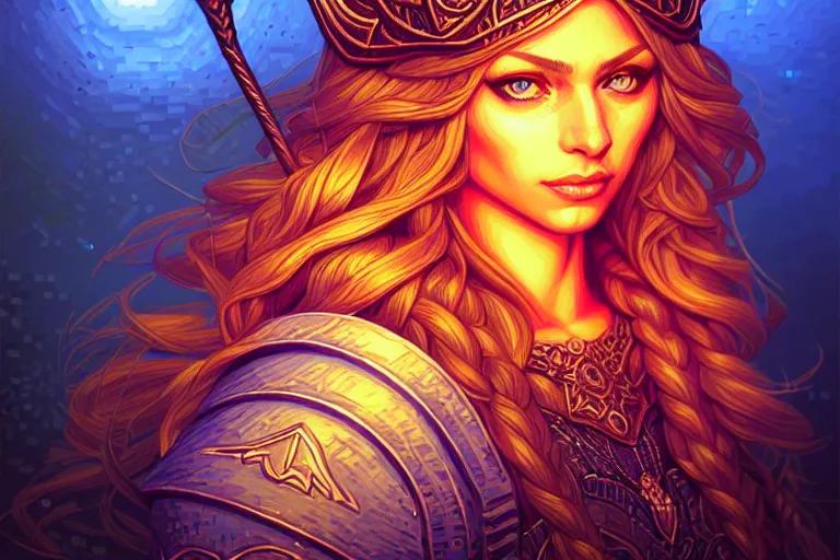 Image similar to freya, beautiful detailed pixelart by albertov, intricate details, beautiful, dithered gradients, volumetric lighting, cgsociety, artstation, smooth, sharp focus, 2 d illustration, amazing art by dan mumford, old school computer game graphics, crpg, d & d, pixel art