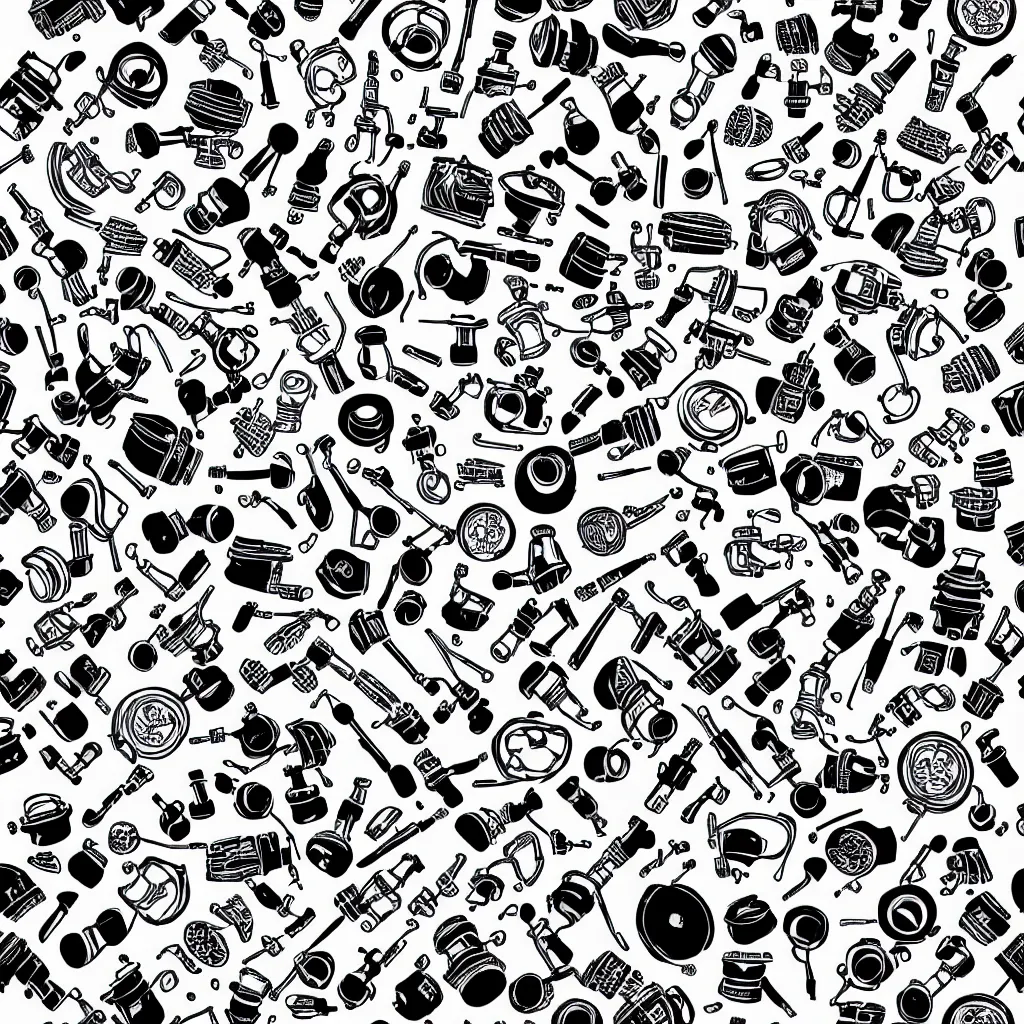 Image similar to seamless pattern showing microscopes. black and white, drawing, white background, seamless, ornament.