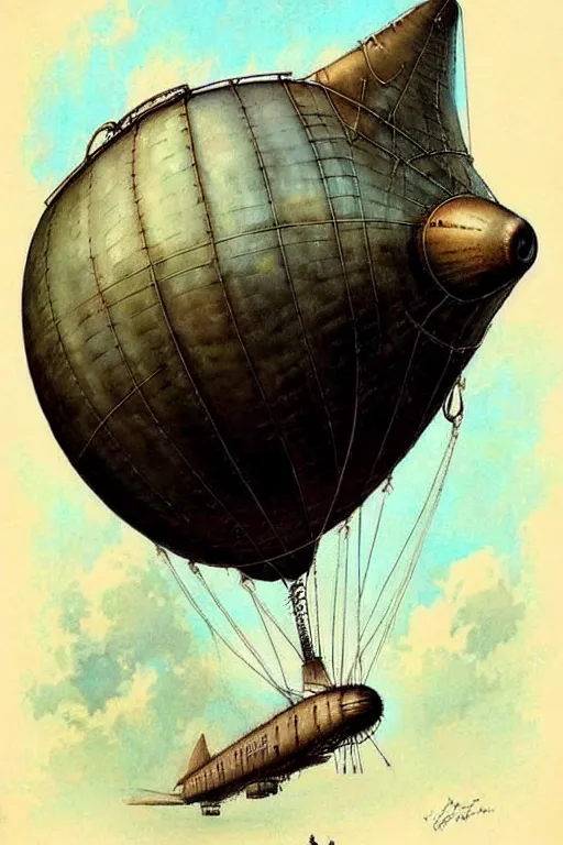 Image similar to (((((1950s steampunk airship blimp dirigible . muted colors.))))) by Jean-Baptiste Monge !!!!!!!!!!!!!!!!!!!!!!!!!!!