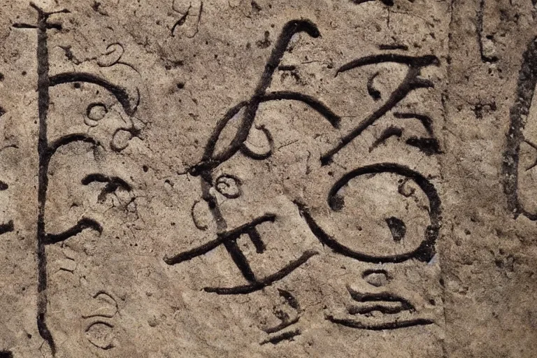 Image similar to An ancient alphabet from a long lost language not written in millennia. Written as stone engravings.
