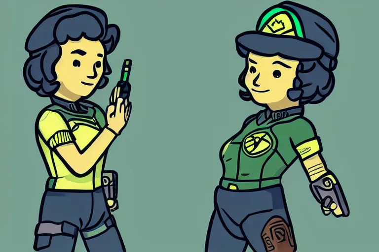 Prompt: pokimane as a vault boy from fallout, pipboy art, highly detailed, green hologram