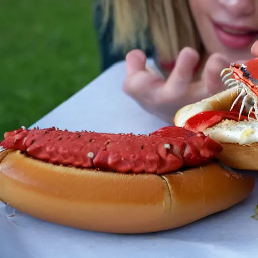 Prompt: crab eating a hotdog