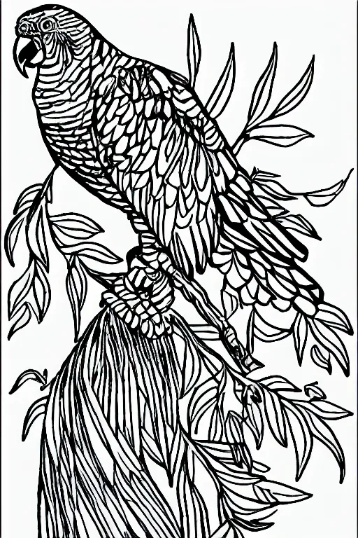 Image similar to parrot ink drawing line art colouring page