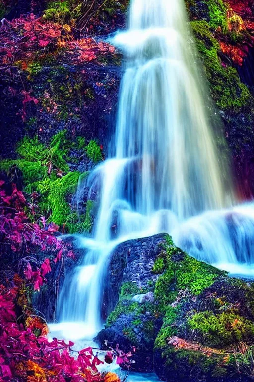 Image similar to A waterfall with all colors, fantasy, mystic