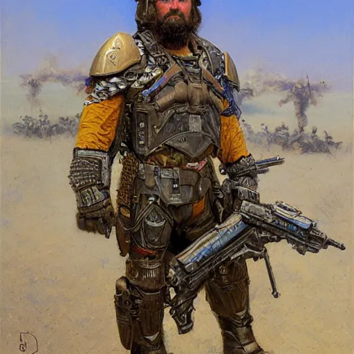 Image similar to portrait of a bomb warrior, by donato giancola.