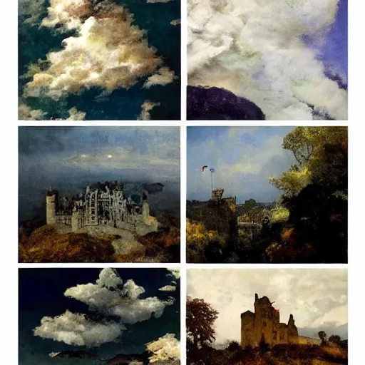 Prompt: A beautiful collage of a castle in the clouds. by Alexandre Cabanel, by Maggi Hambling energetic