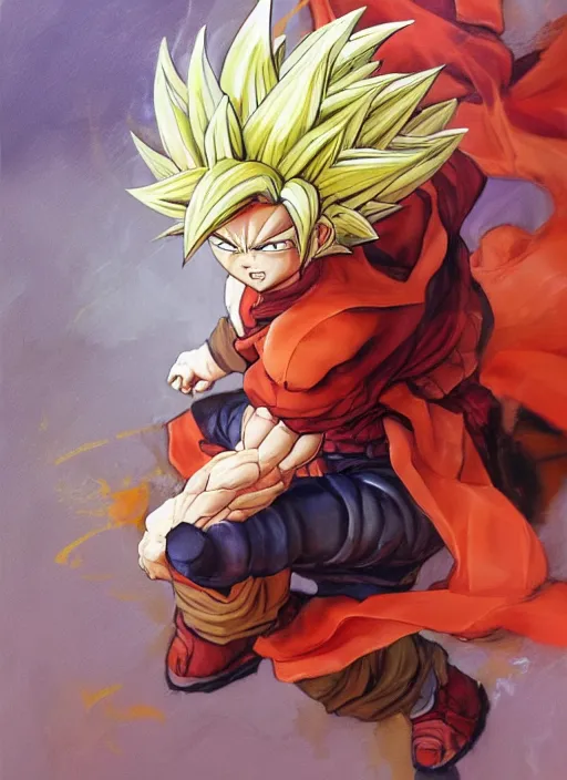 Image similar to semi reallistic gouache gesture painting, by yoshitaka amano, by Ruan Jia, by Conrad roset, by dofus online artists, detailed anime 3d render of gesture painting of Crono as a Super Saiyan, young Crono blond, Crono, Dragon Quest, Crono, goku, portrait, cgsociety, artstation, rococo mechanical, Digital reality, sf5 ink style, dieselpunk atmosphere, gesture drawn