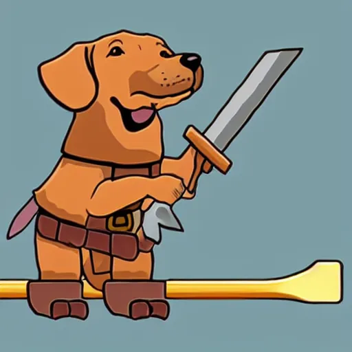 Prompt: a dog barbarian with a brick for a sword