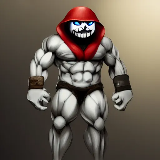Prompt: sans undertale with extreme muscles, highly detailed, sharp focus, digital painting, 4k trending on artstation