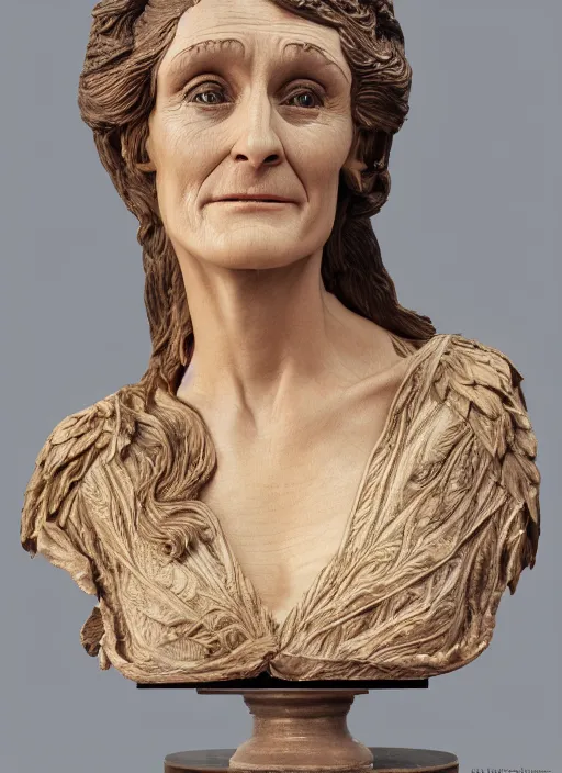 Image similar to high intricate bust of an margot kidder [ 1 9 7 0 ] carved from wood in baroque style, studio light, maria panfilova, andrea savchenko, mike kime, ludovic plouffe, qi sheng luo, oliver cook, trending on artstation