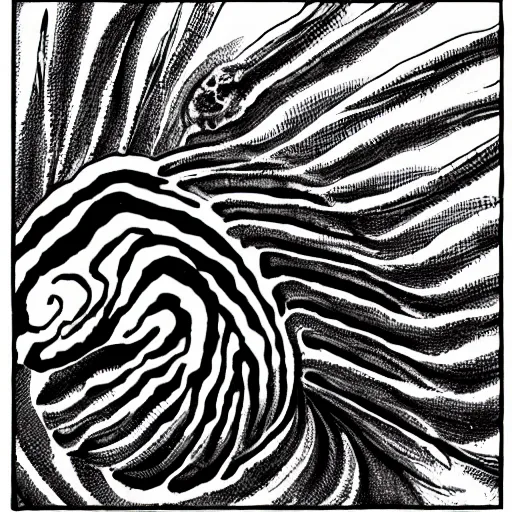 Prompt: a snail by Junji Ito, highly detailed, black and white