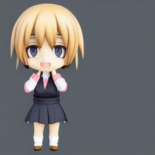 Image similar to character face portrait of a singular kawaii chibi in the sytle of kyoto animation, in simple background, nendoroid eyes, blender, toon rendering, toon shader, anime waifu, hokusai