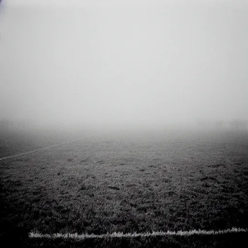 Image similar to the most horrific photo of a foggy empty field, 3 5 mm, film grain, horror