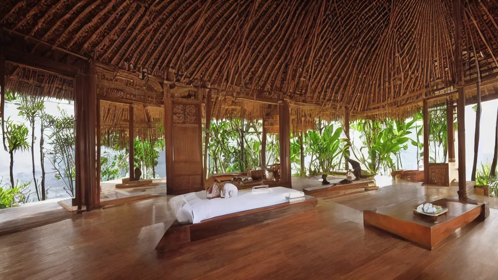 Image similar to bali interior indoor architecture, trending, famous, popular