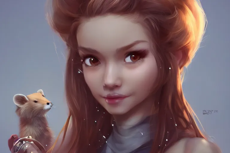 Image similar to female marten wearing jewlery with cute hairstyle, made by Stanley Artgerm Lau, WLOP, Rossdraws, ArtStation, CGSociety, concept art, cgsociety, octane render, trending on artstation, artstationHD, artstationHQ, unreal engine, 4k, 8k,