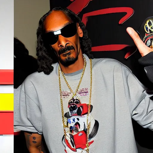 Image similar to snoop dogg starts a fight at burger king