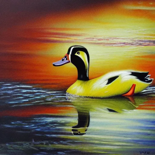 Image similar to a duck on the prowl oil painting jim warren