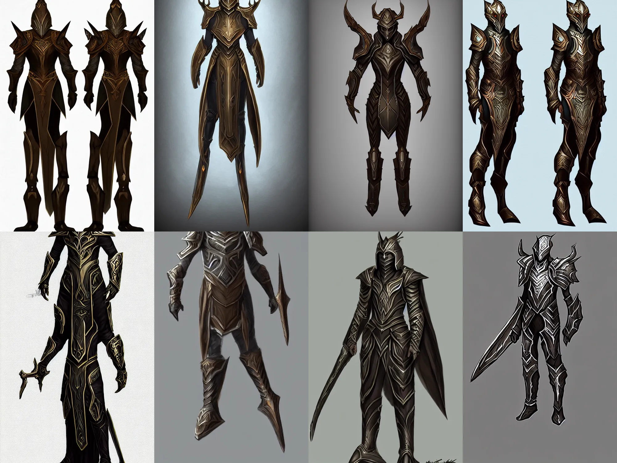 Prompt: elongated armor, character concept, fantasy concept art