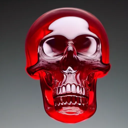 Image similar to transparent red liquid inside in a transparent skull, alex petruk, dripping