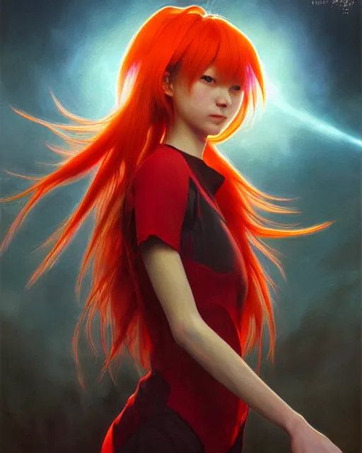 Image similar to asuka langley soryu, award winning photograph, radiant flares, realism, lens flare, intricate, various refining methods, micro macro autofocus, evil realm magic painting vibes, hyperrealistic painting by michael komarck - daniel dos santos