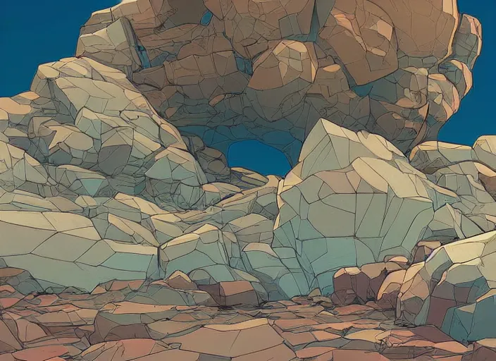 Prompt: abstract art with a theme on mineral rocks, empty world environment landscape. no people nor cars. sharp focus, cinematic pose, cinematic lighting, unreal engine render. art by josan gonzales and moebius and deathburger.