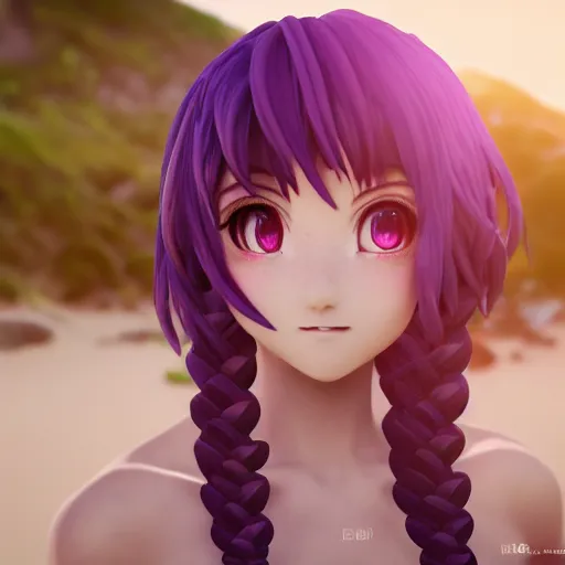 3d Rendering Anime Teenager Girl Purple Stock Illustration 1833439696