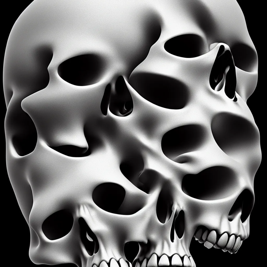 Image similar to black and white light 3D geometry, skull, matte bright highly detailed, poetic, 3D render, digital art, octane render, 8K artistic photography, photo-realistic, by Dora Maar