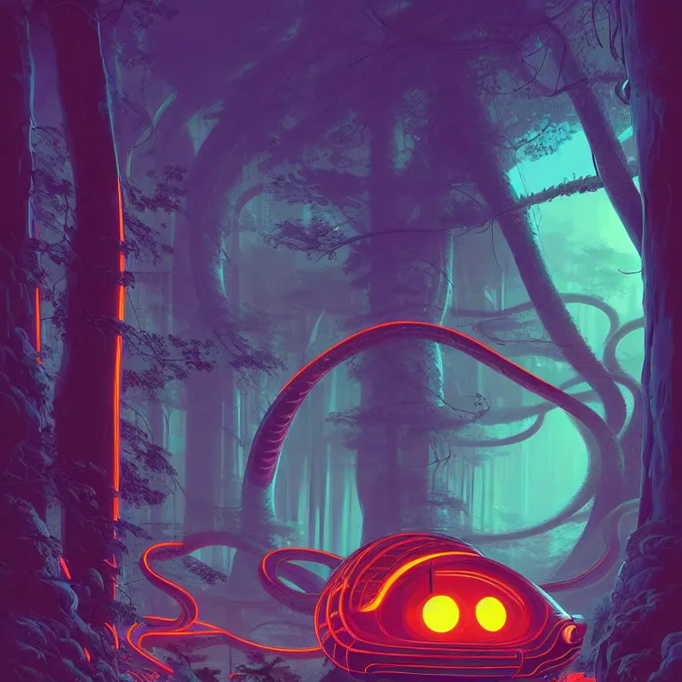Prompt: illustration of a futuristic astronaut in a neon forest, Giant snake, highly detailed, by James Gilleard and Bruce Pennington