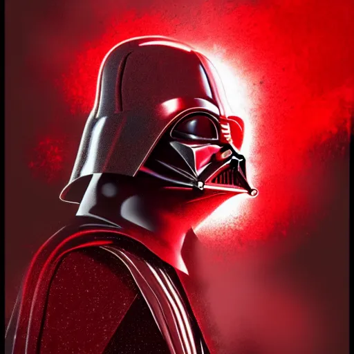 Image similar to darth vader's head coming out of a red mist, epic, trending on artstation, profile pic, centered, accurate anatomy, highly detailed, digital art,