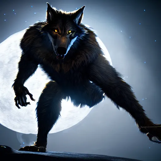 Image similar to werewolf in moonlight, highly detailed, photorealistic portrait, bright studio setting, studio lighting, crisp quality and light reflections, unreal engine 5 quality render