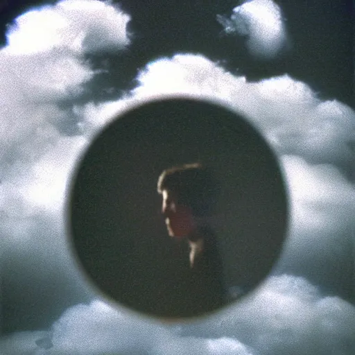 Image similar to pinhole photo : dream, smoke, clouds, silhouette, face, mirror, projector, double exposure, chromatic aberration, kodachrome