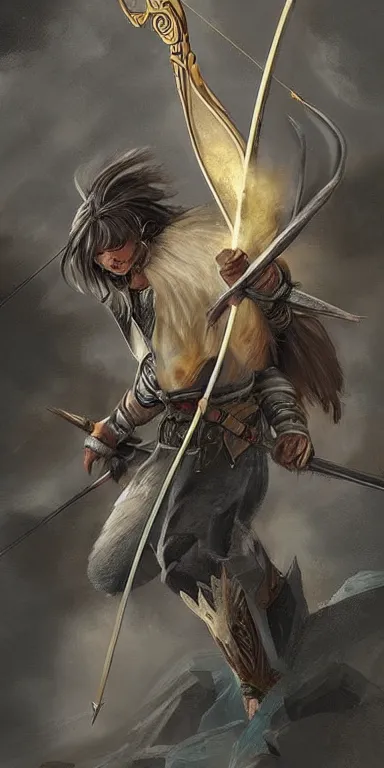 Image similar to a weapon for shooting arrows, typically made of a curved piece of wood whose ends are joined by a taut string, glacier coloring, epic fantasy style art, fantasy epic digital art, epic fantasy weapon art