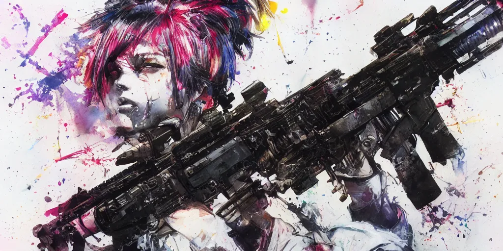 Prompt: m 4 1 6 rifle by yoji shinkawa, katayama bokuyo, agnes cecile, concept art, vibrant colors, 8 k