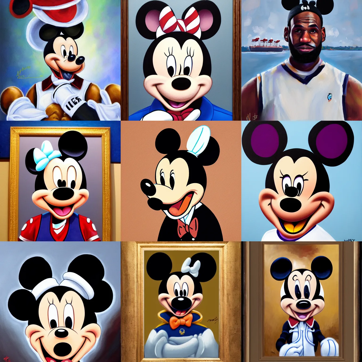 Prompt: portrait of lebron james in a sailors outfit with mickey mouse ears, oil on canvas painting by william sidyney mount, steamboat willie, disney, trending on artstation