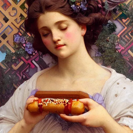 Image similar to beautiful lifelike award winning marble statue bust of dronning magrethe eating a hotdog trending on art station artgerm greg rutkowski alphonse mucha museum quality cinematic atmospheric
