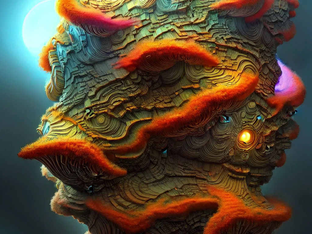 Image similar to A beautiful very hyper realistic detailed matte painting of intricately detailed hand carved 3D mandelbulb cybernetic motherboard made of brilliantly colored volumetric smoke, Henriette Grindatand Sparth and Jeff Simpson and beeple, Artstation, Pinterest, Wallpaper 4K